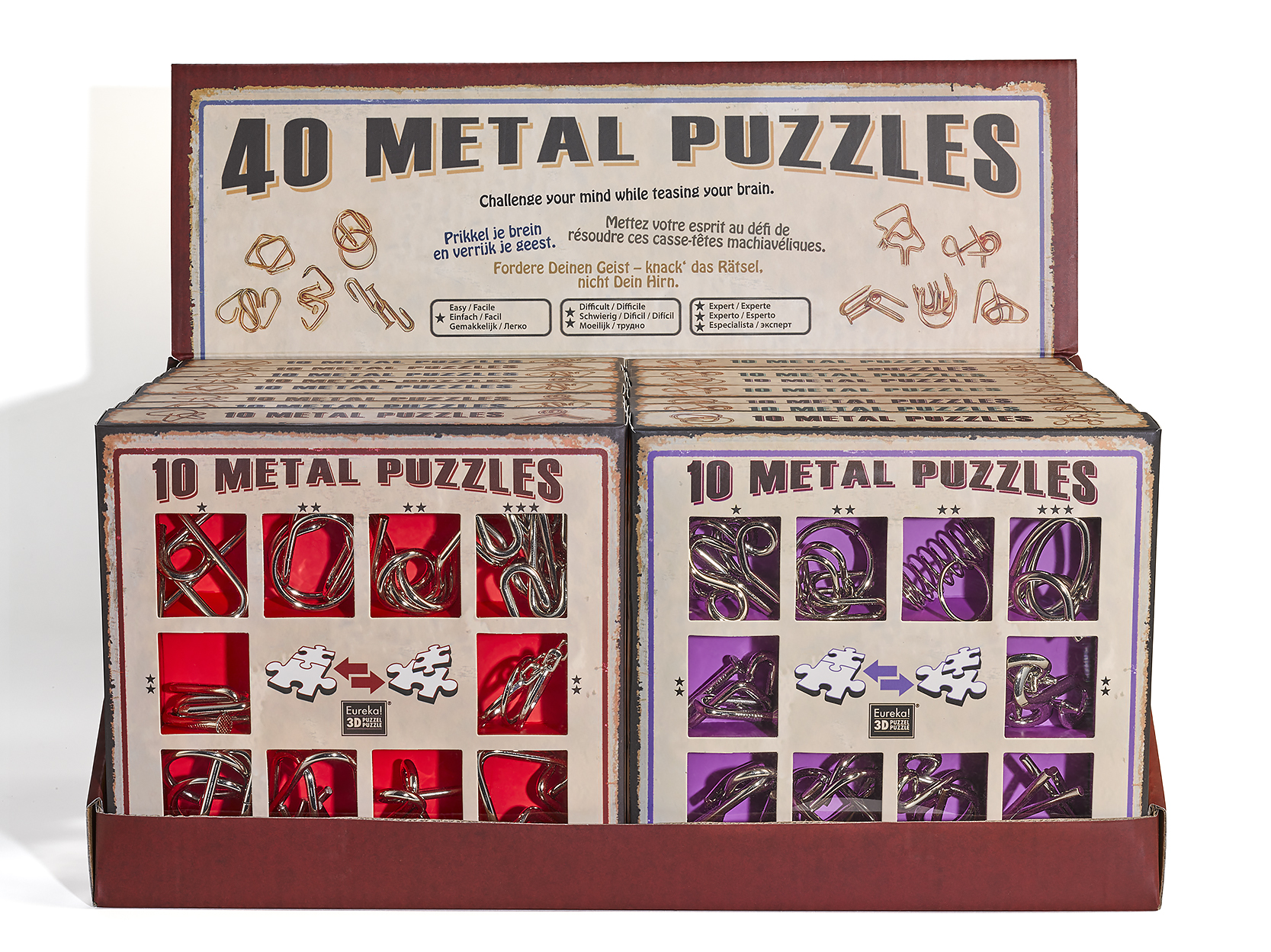 Display with 16 Metal Puzzles Sets
