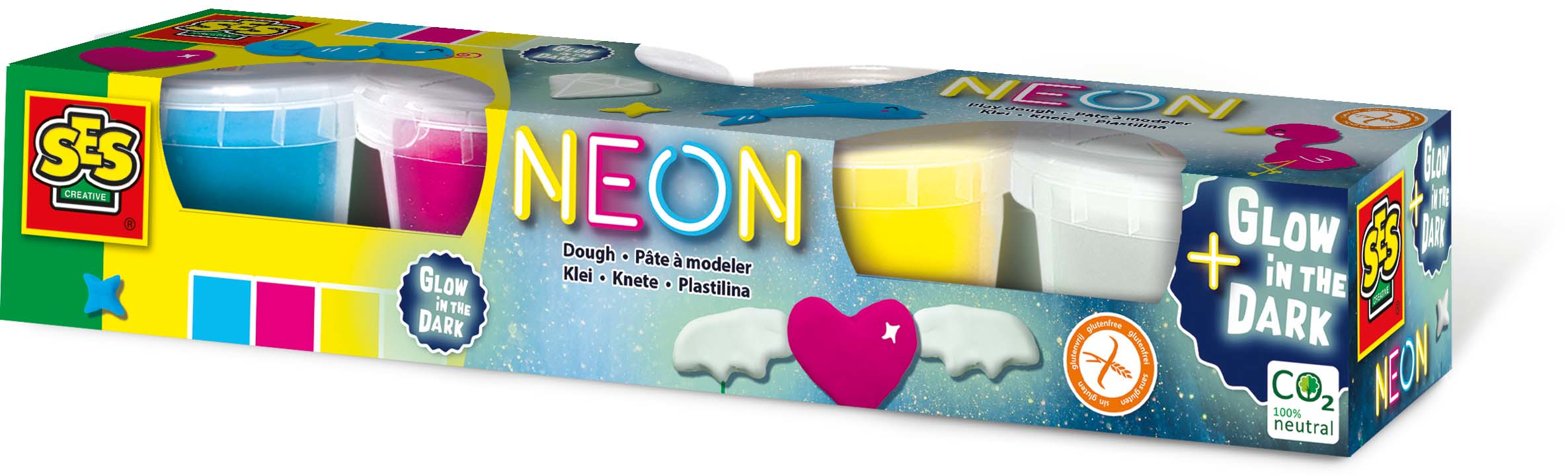 Klei - Neon en Glow in the dark 4x90gr - Pâte à Modeler - Fluo et brille dans le noir 4x90gr